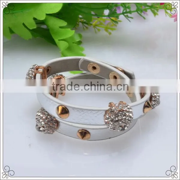 Black Slide Charms Pu Leather Bracelet With Crystal