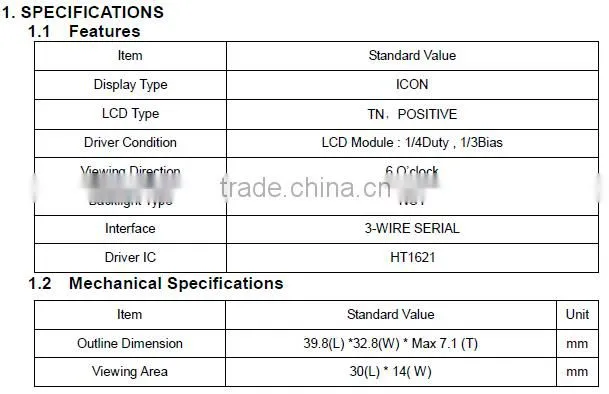 TN Positive monochrome 7 Segment LCD display module