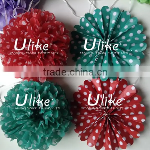 popular polka dot paper fan double used paper pinwheels fan and pom poms flowers wedding table decoration