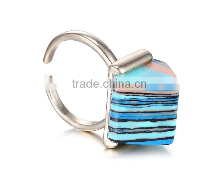 Fashion jewelry 2015 acrylic gold ring blue adjustable rings jewelry