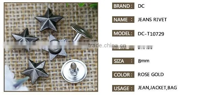 Star Shape Jeans Rivet, Decorative Customized Garment Rivets For Jean