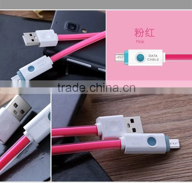 Ultra Thin USB Cable for Mobile Phone Soft USB Data Transfer Cable Charger with LED Light