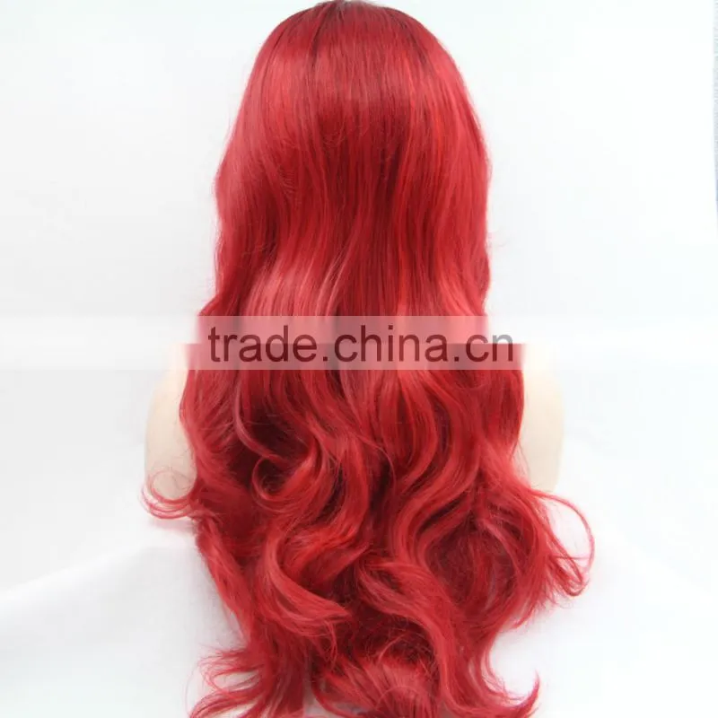 Dark Black to Burgundy Wavy Synthetic Lace Front Wig Glueless Ombre Celebrity Front Lace Wig Blonde