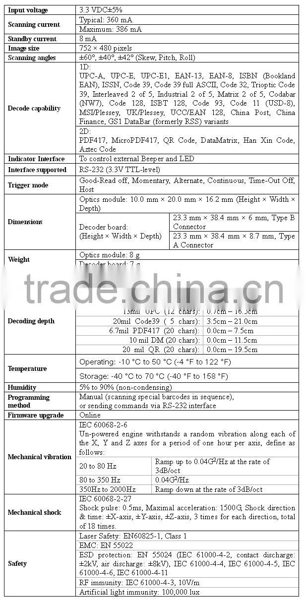 ME5110 small 2D CMOS Image automatic barcode scanner Engine