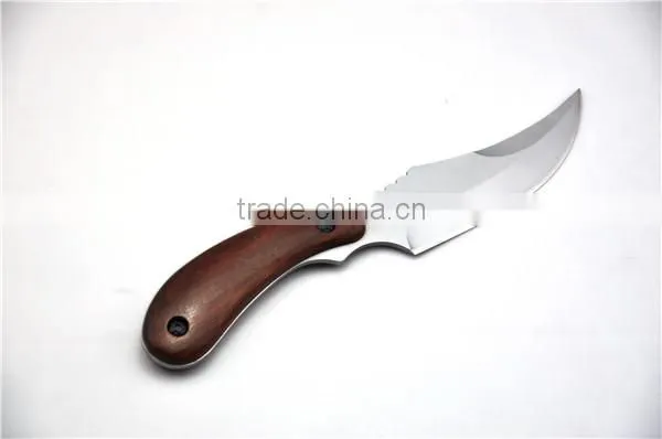 survival carving knife with wood handle