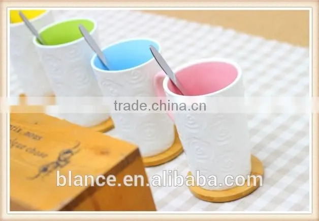 White Coffee Mug Color Interior With Embossed Flower