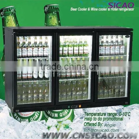 3 Doors Beverage Display Cooler, Beer Cooler 330Liters Sliding Door