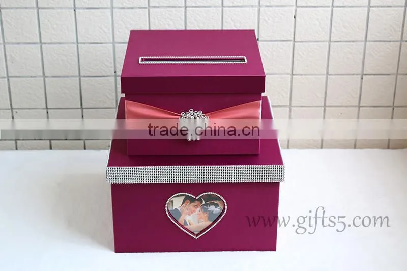 Elegant purple wedding card box with photo frame