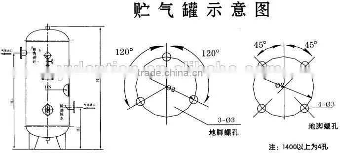 compressed air storage tank pressure vessel with buffering and storage function