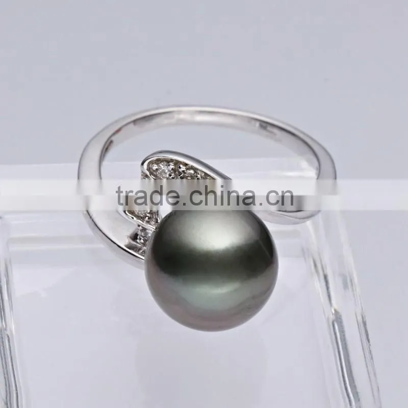 Wholesale cheap promotional 925 woman black pearl ring