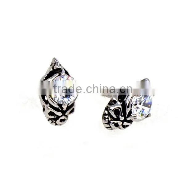 Hiphop Mens Castings Silver Jewelry Diamond Stainless Steel Skull Earrings