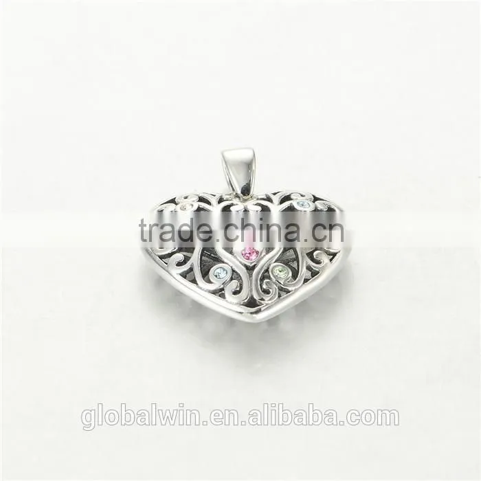Beautiful Flower Sterling Silver Color CZ Open Heart Pendant For Gift