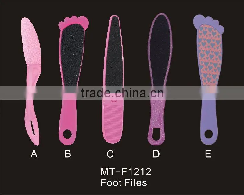 Fashion display box hot pink plastic/glass foot files with long handle
