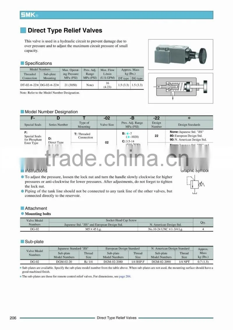 DG-02-H-22 Yuken Type Hydraulic Direct Type Relief Valves