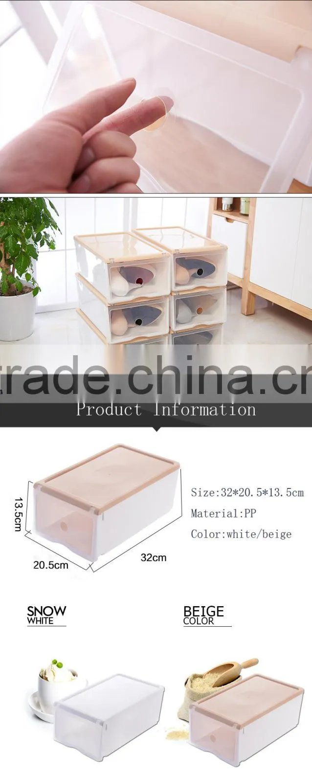 Easy Carry Border Transparent Drawer Shoe Storage Organizer Stackable Box