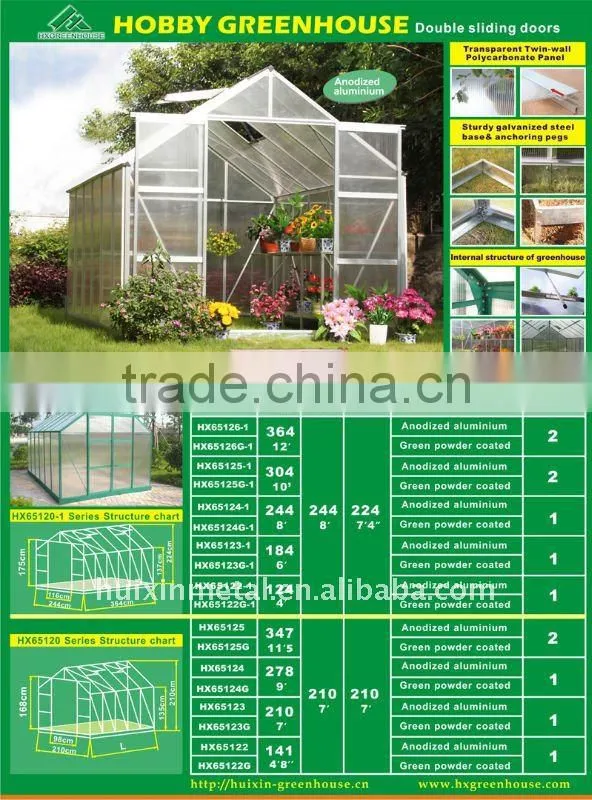 insulated tempered glass greenhouse with aluminum frame HX98214