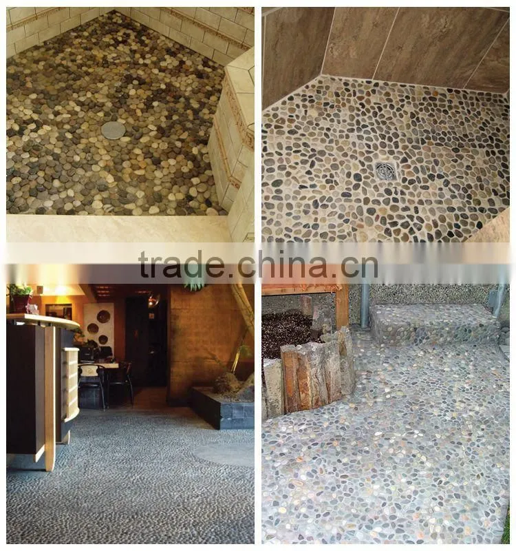 High Polished Black Pebble Tile Floor Pebble Shower Tile
