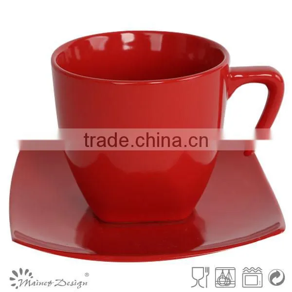 Stoneware color glaze square shape cup and saucer