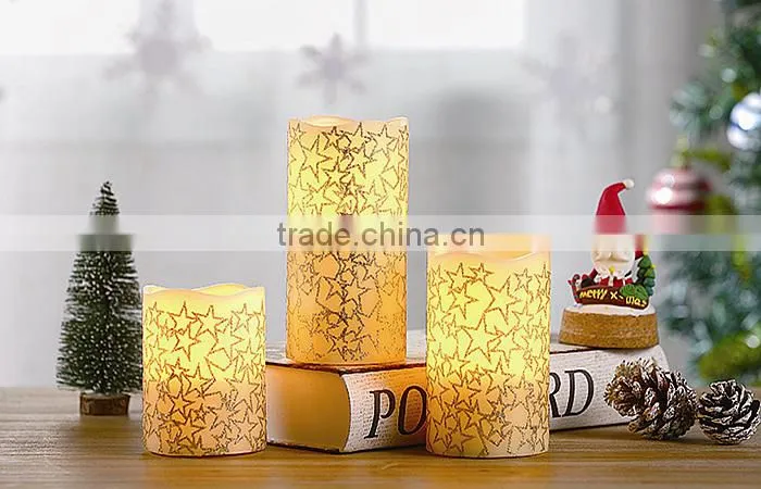 S/3 Glittering Star Decorative LED Christmas Candles