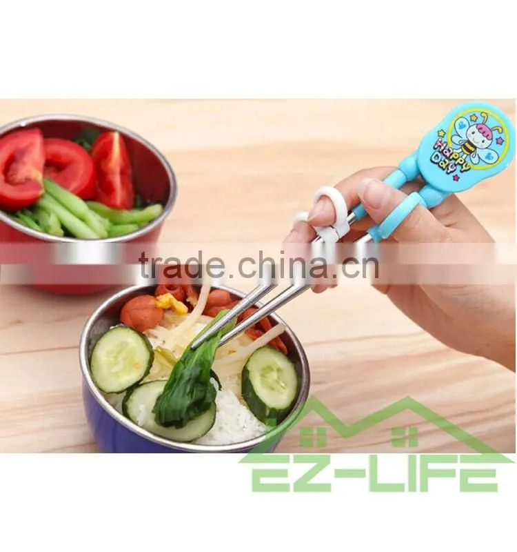 Korean stainless steel baby faltware sets training chopsticks and spoon