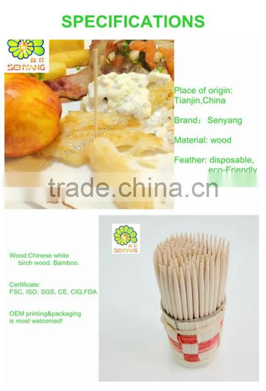disposable flat point white birch toothpicks