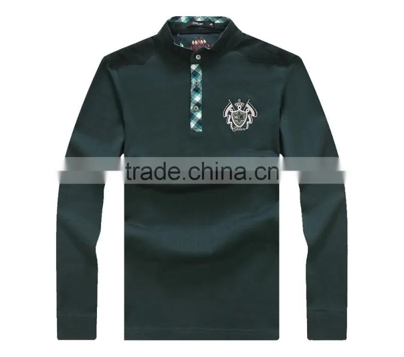 Men's Pique knit long sleeve t shirt 100%cotton