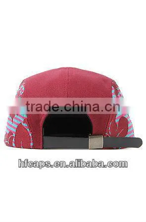 Red floral 5 panel custom printed flat brim cap