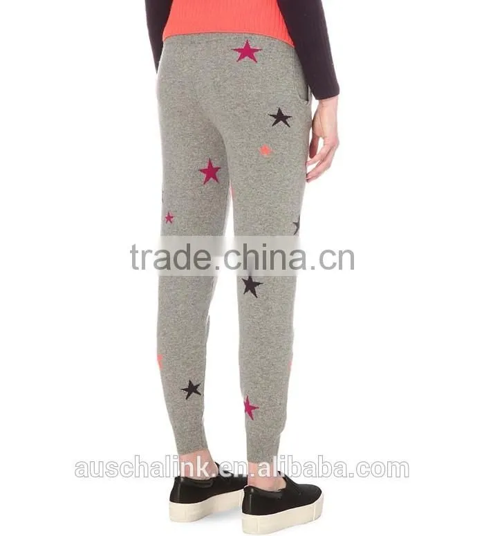 high quality ladies star print designs sport cashmere trousers