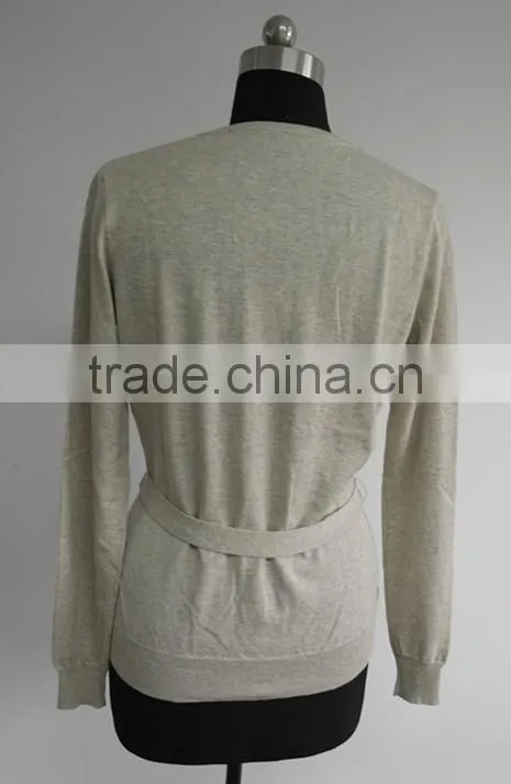 Fashion Ladies 12gg knitted cardigan sweater with a belt