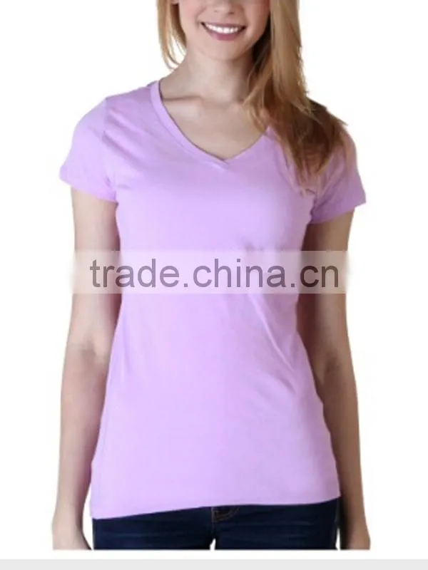 Women's V-neck Short Sleeve Pink T-shirt