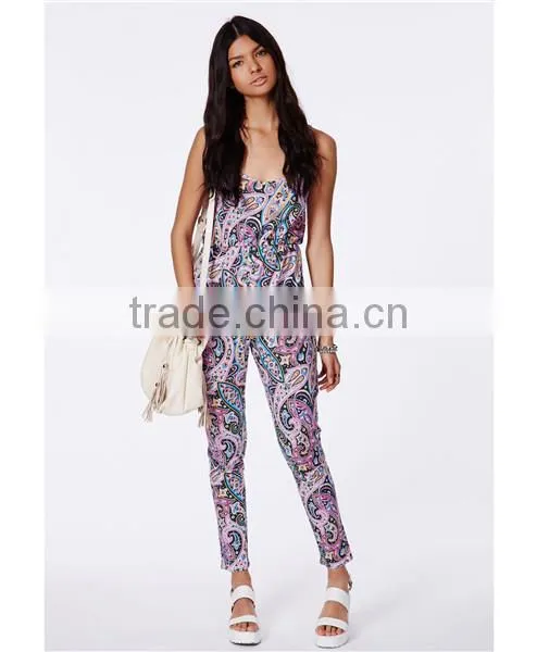 Paisley Print Sleeveless Jumpsuits For Women 2014