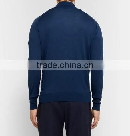 Customed Manufacturing Zipper-Up Navy Blue Sweater Men Pullover Sweater