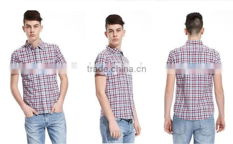 Wholesale branded new design short sleeve men plaid dress &casual shirt