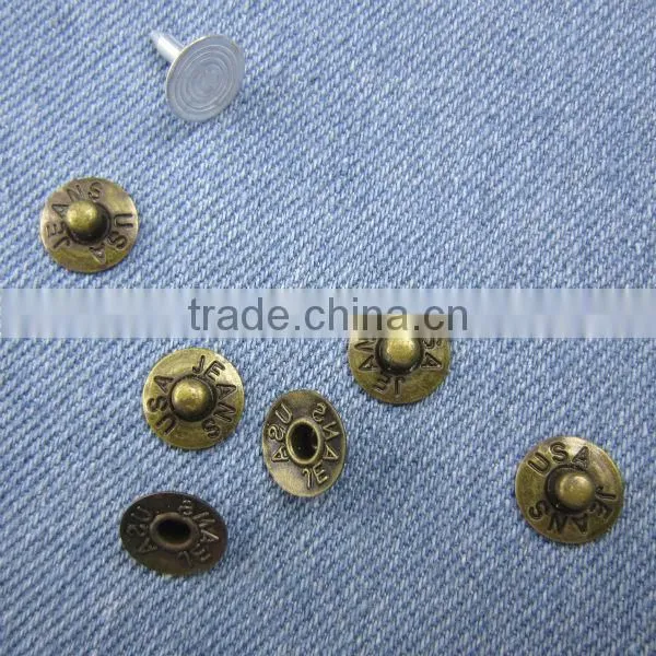 Fashion custom made metal denim jeans button rivet
