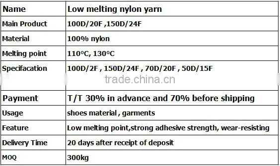Manufacturing 100D 150D Low melting point 100% Nylon filament yarn