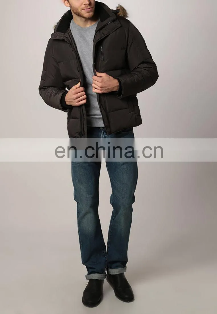 men 100%polyester brown down jacket with fur