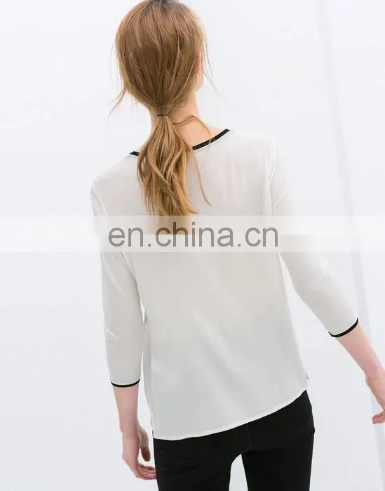 Spring Summer European Fashion Sexy 3/4 Sleeve Chiffon Women Blouse