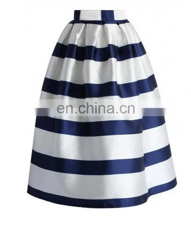 Stripes Full A-line Midi Skirt in Navy