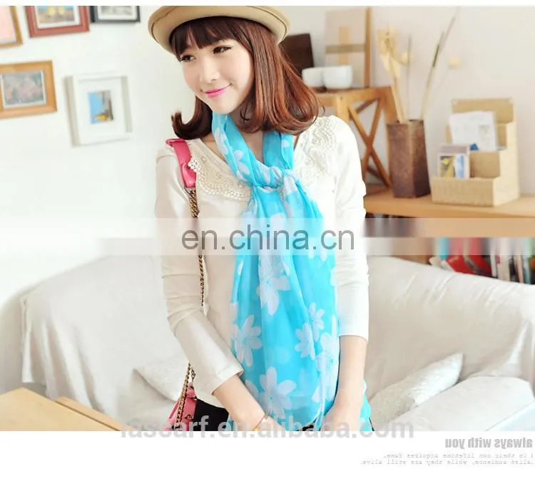 2014 women cheap price fashion style lovely long polyester flower stole(PP088L)