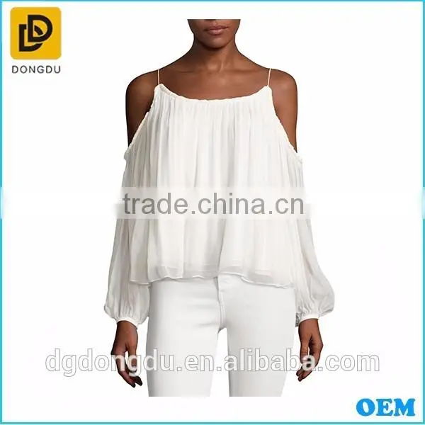 2016 Fashion Design Latest Summer Lady Blouse Cold-Shoulder Blouse