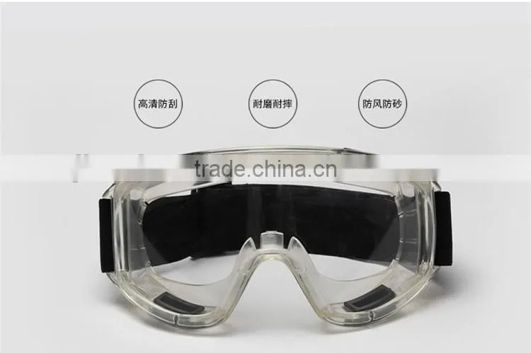 Transparent ce en 166 ventilate HD vision crashproof safety gogles splashproof anti-fog big eye ptotection goggles