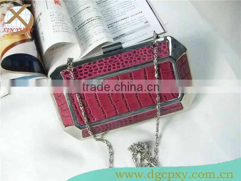 snake leathe octagon metal minaudiere clutch box with chian handle