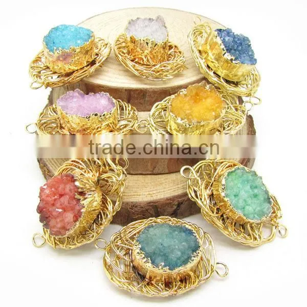 JF8606 Crystal Rhinestone Pave Turquoise Slab Slice Charm Connectors