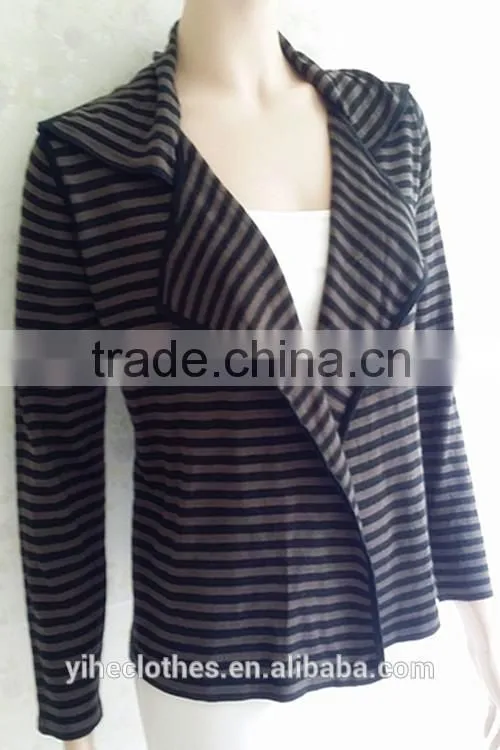Lady wool knitting wear tailored long sleeve stripe cardigan
