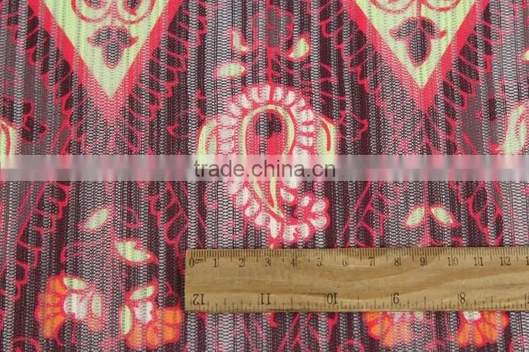Bulk top quality 100%polyerster print fluorescent yellow lace fabric