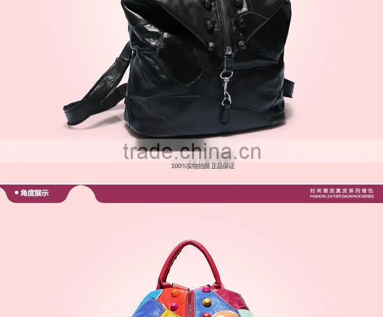 2015 autumn top grain genuine leather backpack fashion cattlehide women backpack