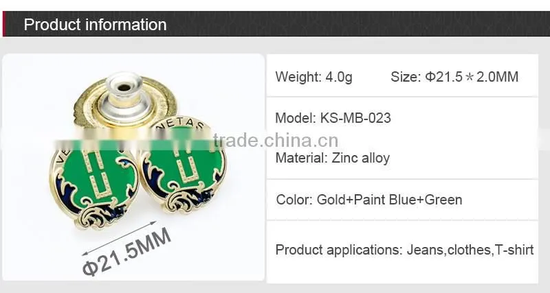 Fashion High Grade Zinc Alloy Custom Shank Buttons