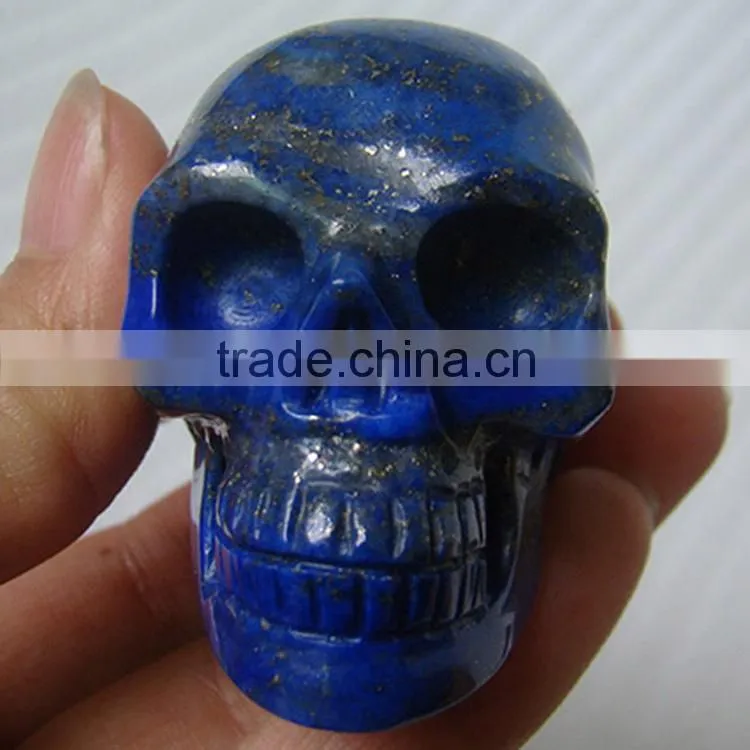 Semi precious stone lapis lazuli skull carving