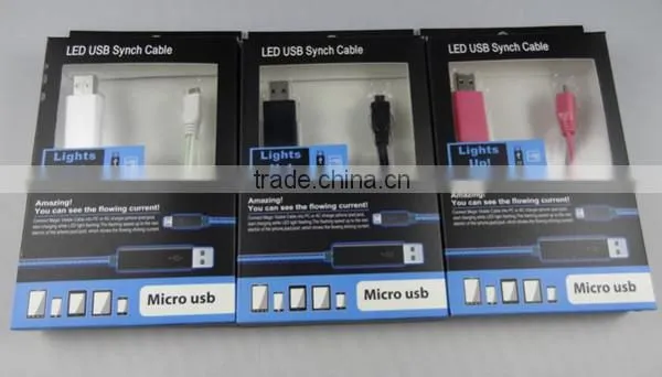 micro usb2.0 led usb cable for mobile phone data transfer and charging 0.8m