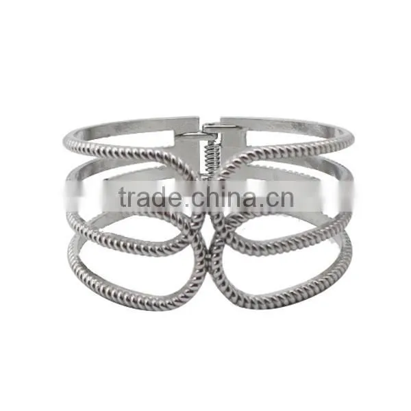 Hollow Wide Screw Thread Cuff Metal Bangle With Spring